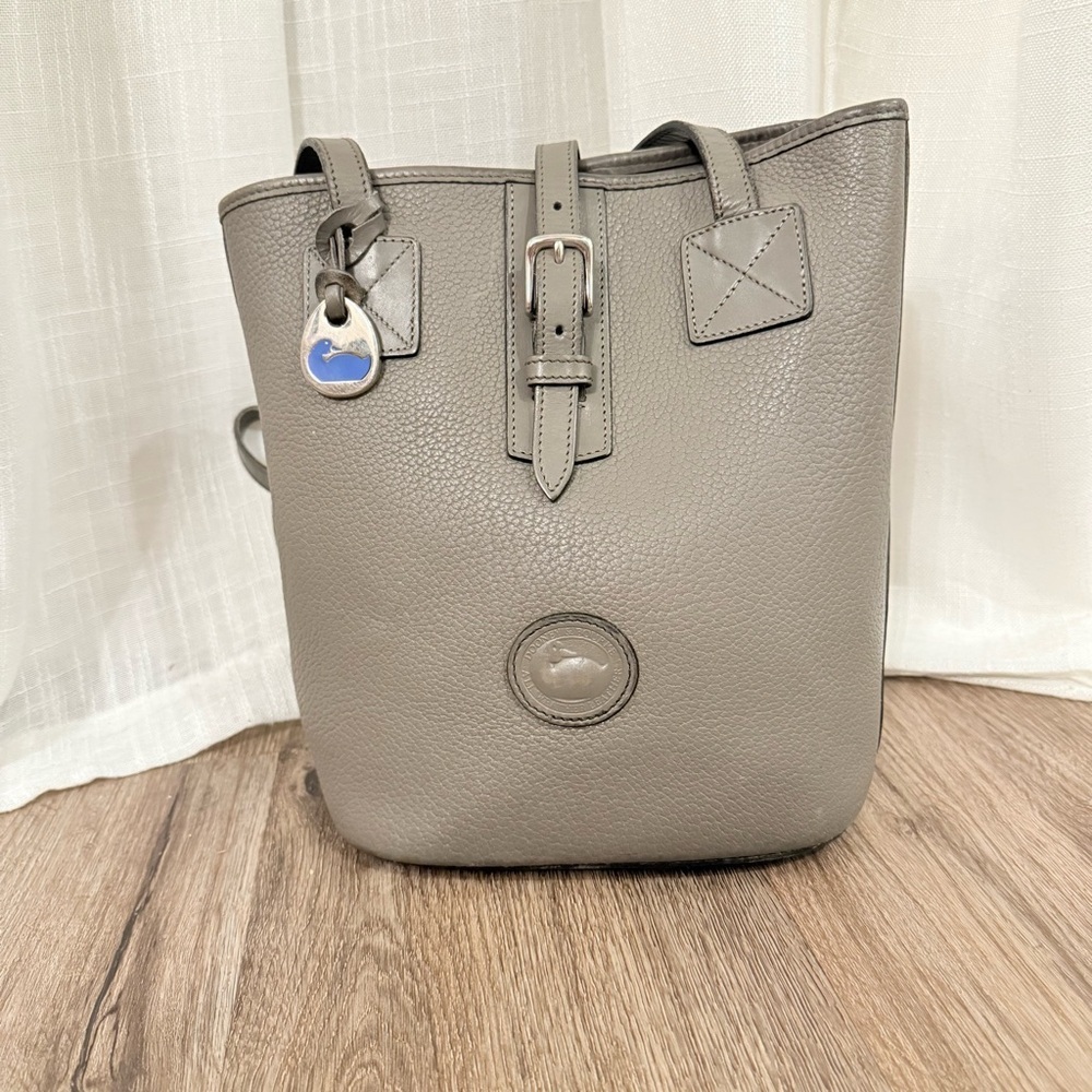 VTG Dooney And Broke Bucket Bag Grey All Leather Weather Tote Purse Classic RARE